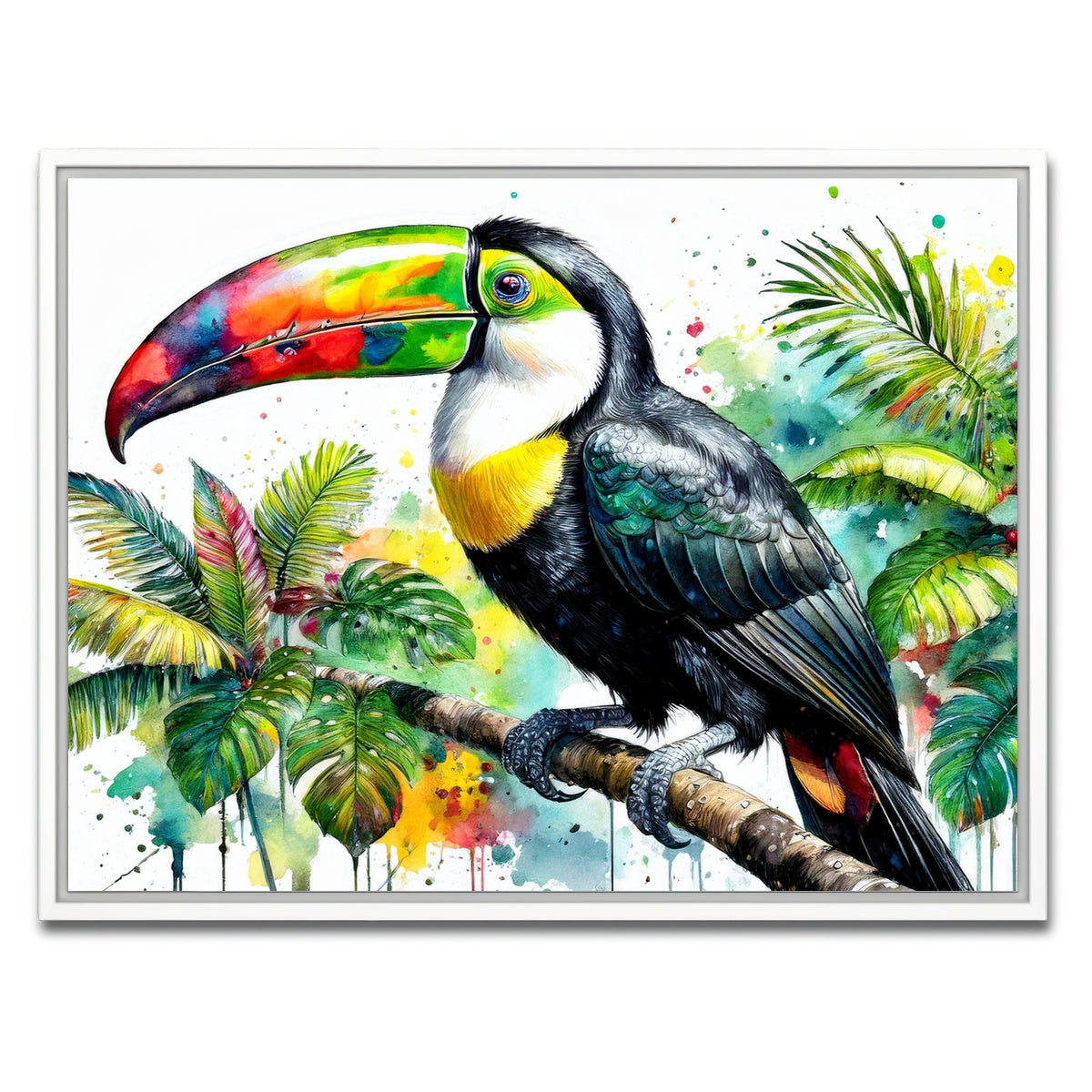 AUTO-MOCKUP WHITE | Toucan Watercolor V1 | 1 Piece | White Framed Canvas | group=4x3