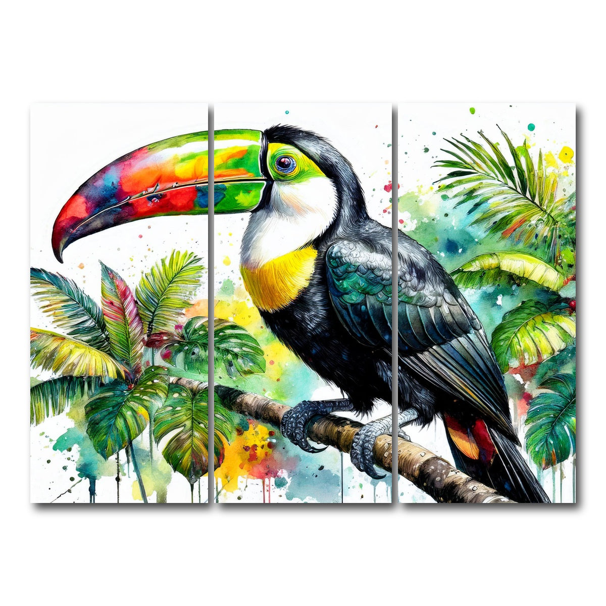 AUTO-MOCKUP WHITE | Toucan Watercolor V1 | 3 Piece | Gallery Wrap Canvas | group=8x18