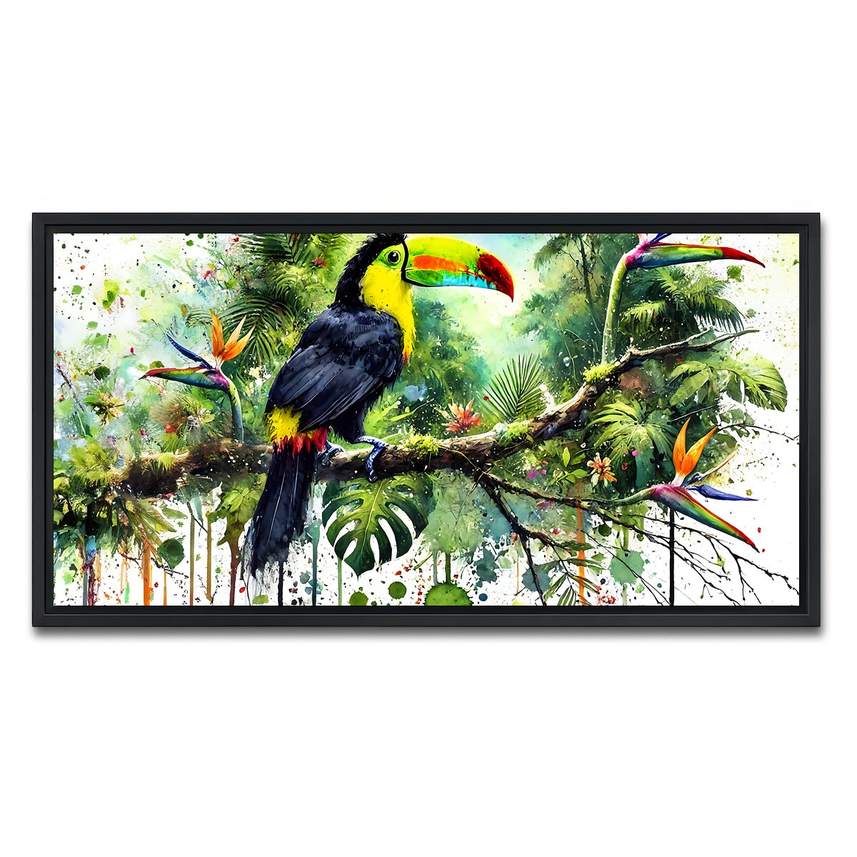 AUTO-MOCKUP WHITE | Toucan Watercolor V2 | 1 Piece | Black Framed Canvas | group=2x1