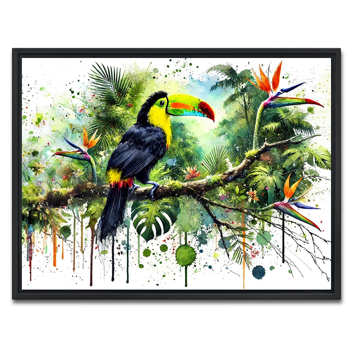 AUTO-MOCKUP WHITE | Toucan Watercolor V2 | 1 Piece | Black Framed Canvas | group=4x3