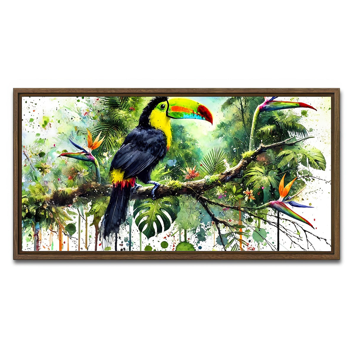 AUTO-MOCKUP WHITE | Toucan Watercolor V2 | 1 Piece | Walnut Framed Canvas | group=2x1