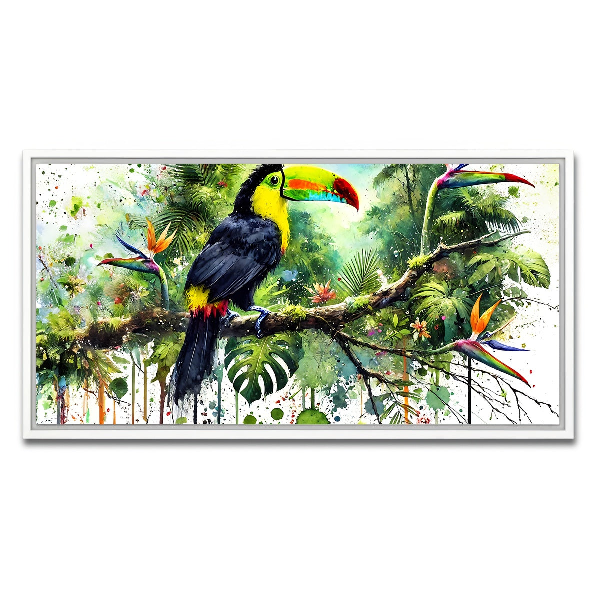 AUTO-MOCKUP WHITE | Toucan Watercolor V2 | 1 Piece | White Framed Canvas | group=2x1