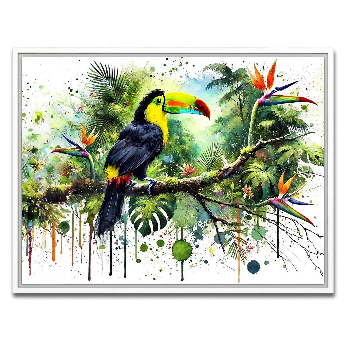 AUTO-MOCKUP WHITE | Toucan Watercolor V2 | 1 Piece | White Framed Canvas | group=4x3