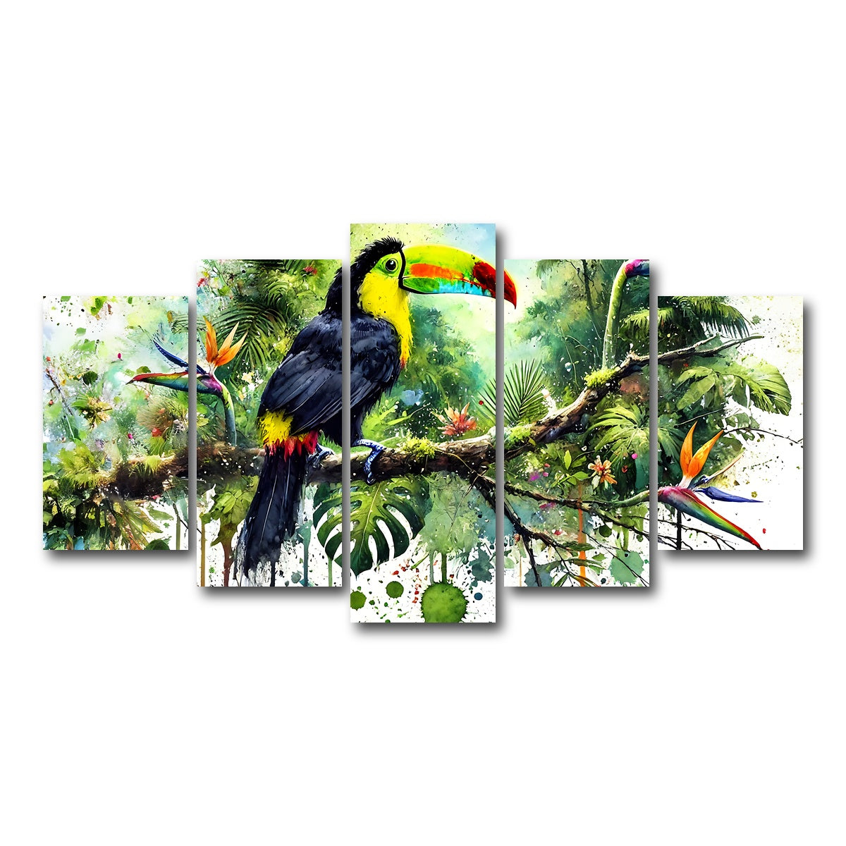 AUTO-MOCKUP WHITE | Toucan Watercolor V2 | 5 Piece | Gallery Wrap Canvas | group=5_normal