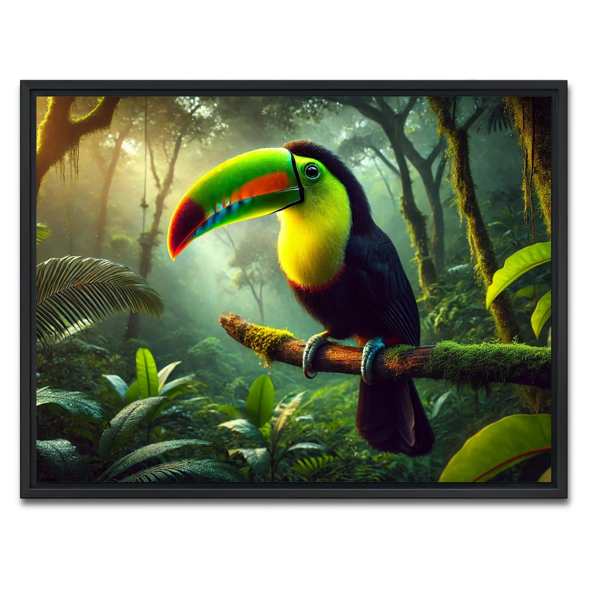 AUTO-MOCKUP WHITE | Toucan on Branch | 1 Piece | Black Framed Canvas | group=4x3