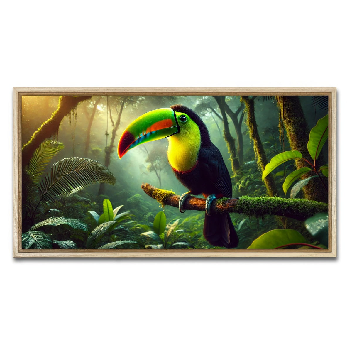 AUTO-MOCKUP WHITE | Toucan on Branch | 1 Piece | Natural Framed Canvas | group=2x1