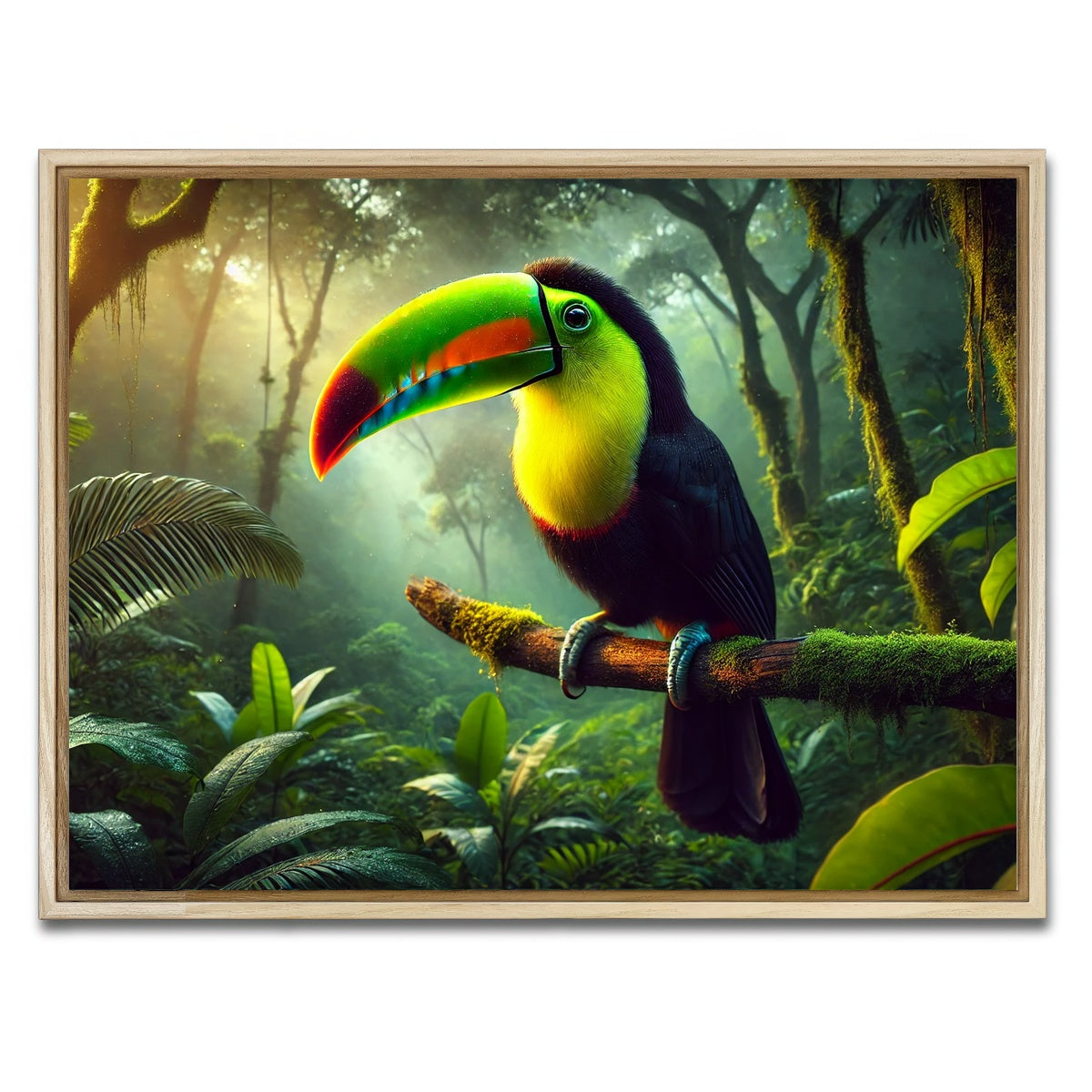 AUTO-MOCKUP WHITE | Toucan on Branch | 1 Piece | Natural Framed Canvas | group=4x3