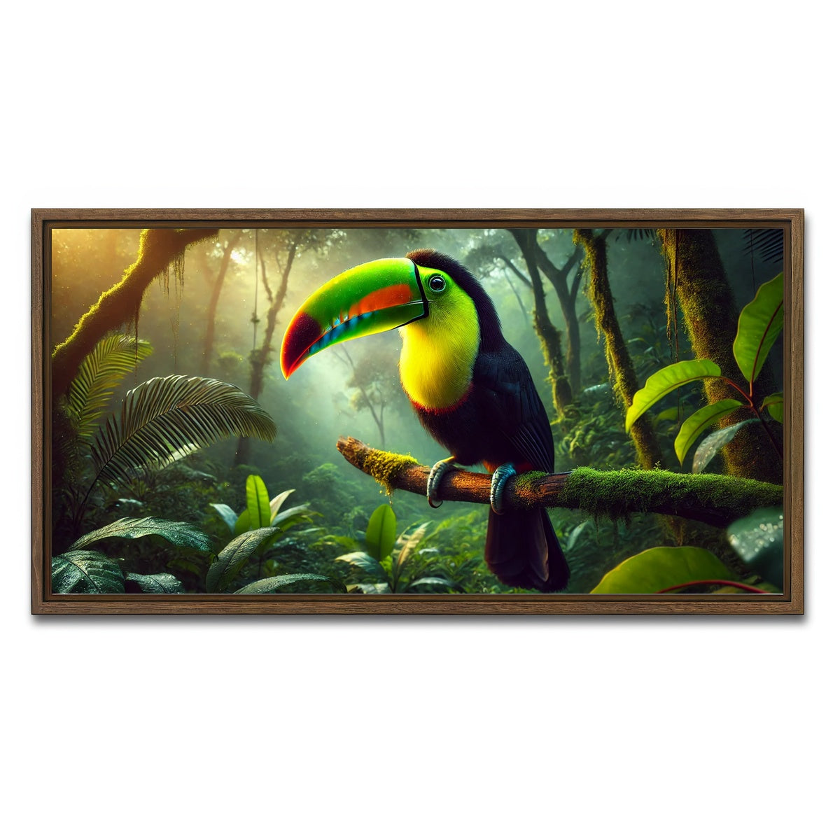 AUTO-MOCKUP WHITE | Toucan on Branch | 1 Piece | Walnut Framed Canvas | group=2x1
