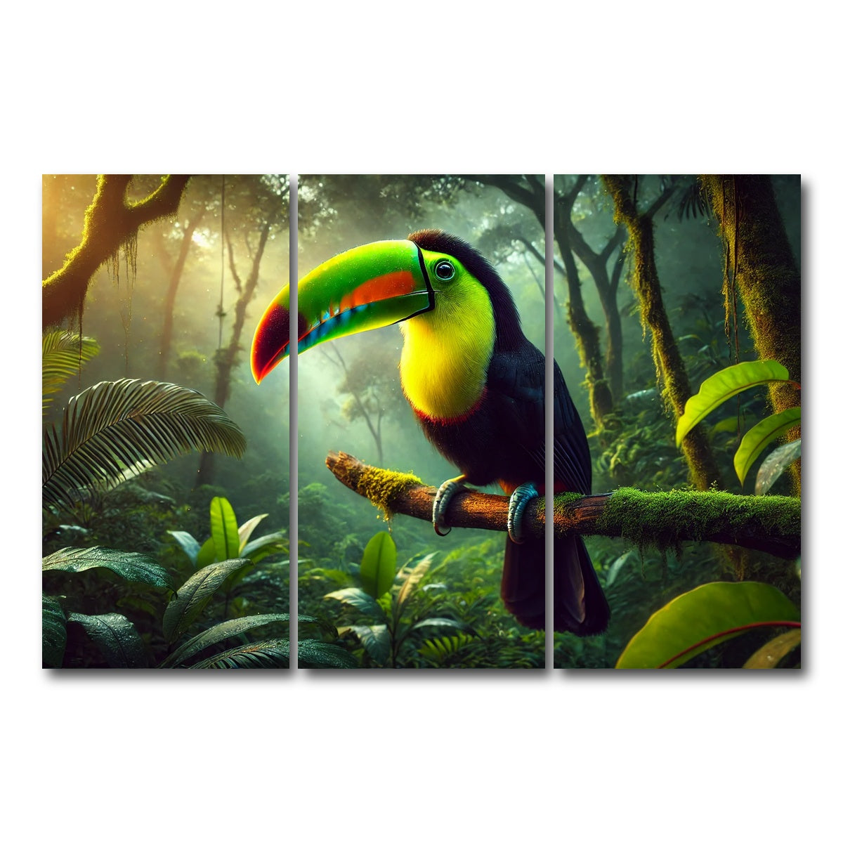 AUTO-MOCKUP WHITE | Toucan on Branch | 3 Piece | Gallery Wrap Canvas | group=12x24