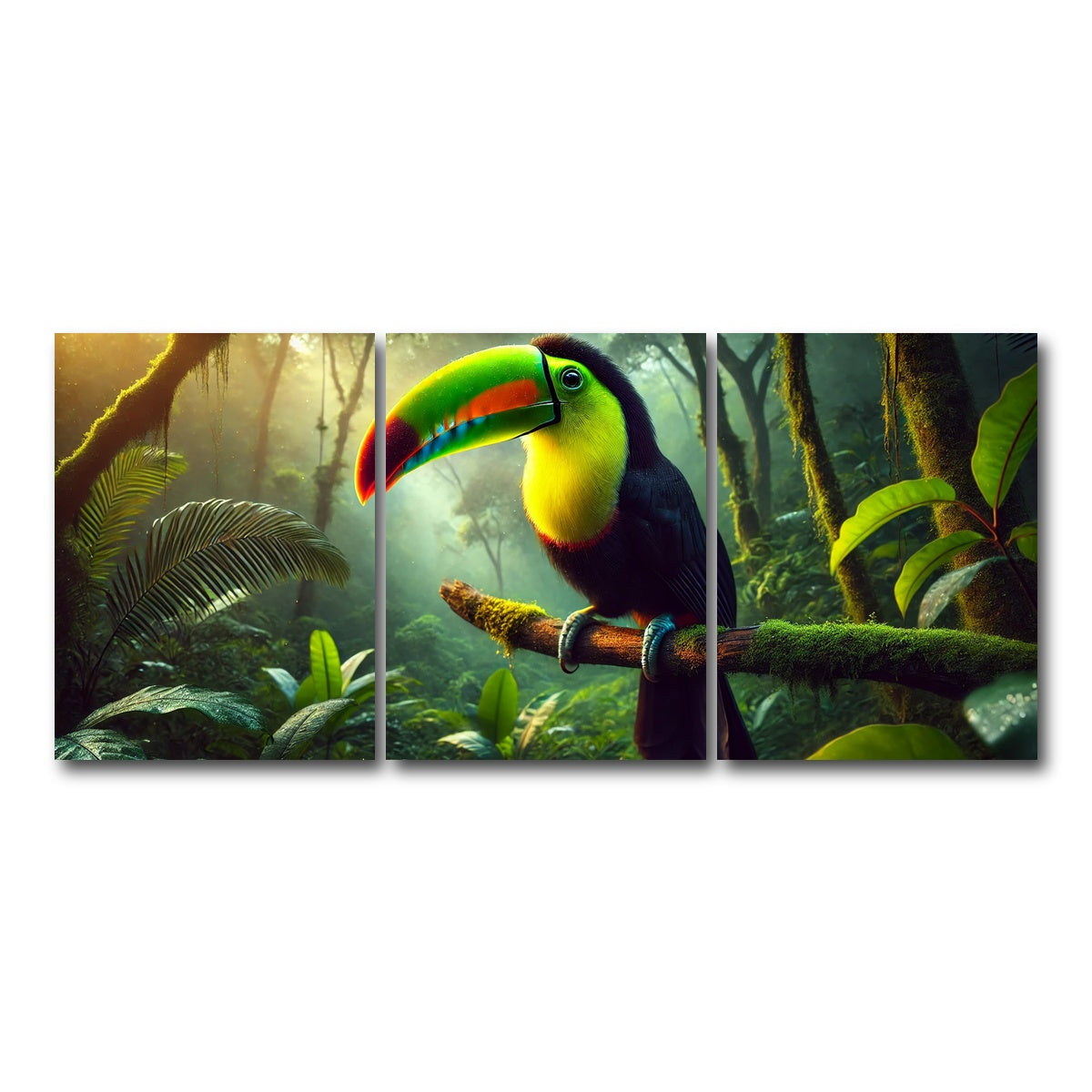 AUTO-MOCKUP WHITE | Toucan on Branch | 3 Piece | Gallery Wrap Canvas | group=18x24