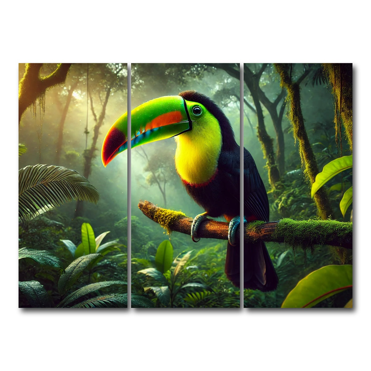 AUTO-MOCKUP WHITE | Toucan on Branch | 3 Piece | Gallery Wrap Canvas | group=8x18