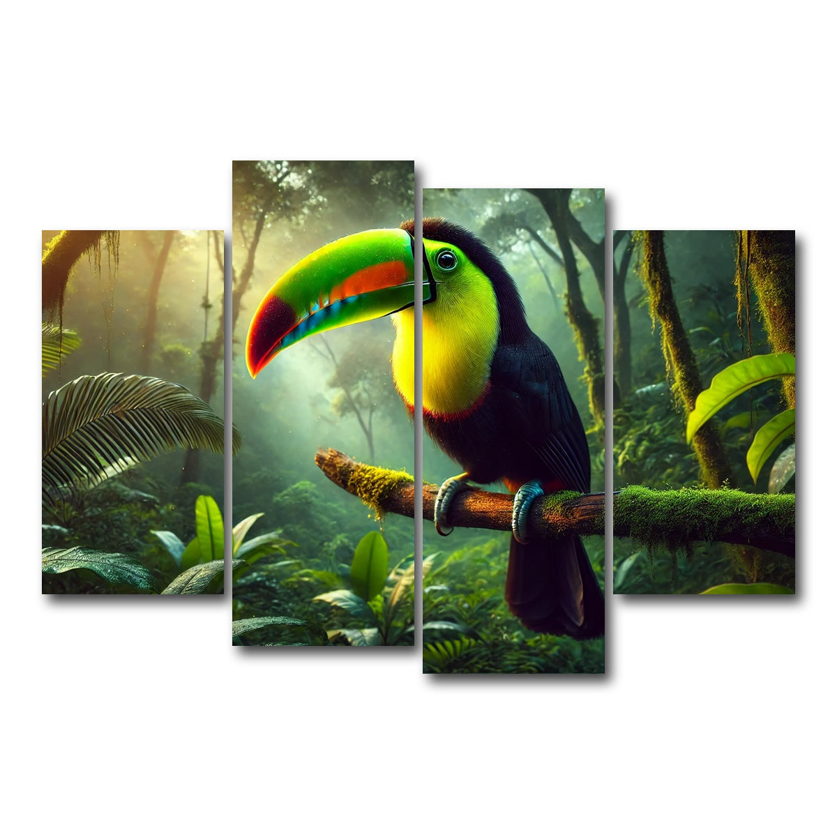 AUTO-MOCKUP WHITE | Toucan on Branch | 4 Piece | Gallery Wrap Canvas | group=4_short