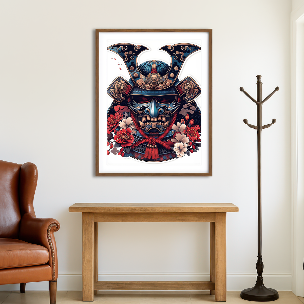 AUTO-MOCKUP ROOM | Traditional Japanese Samurai Mask Wall Art