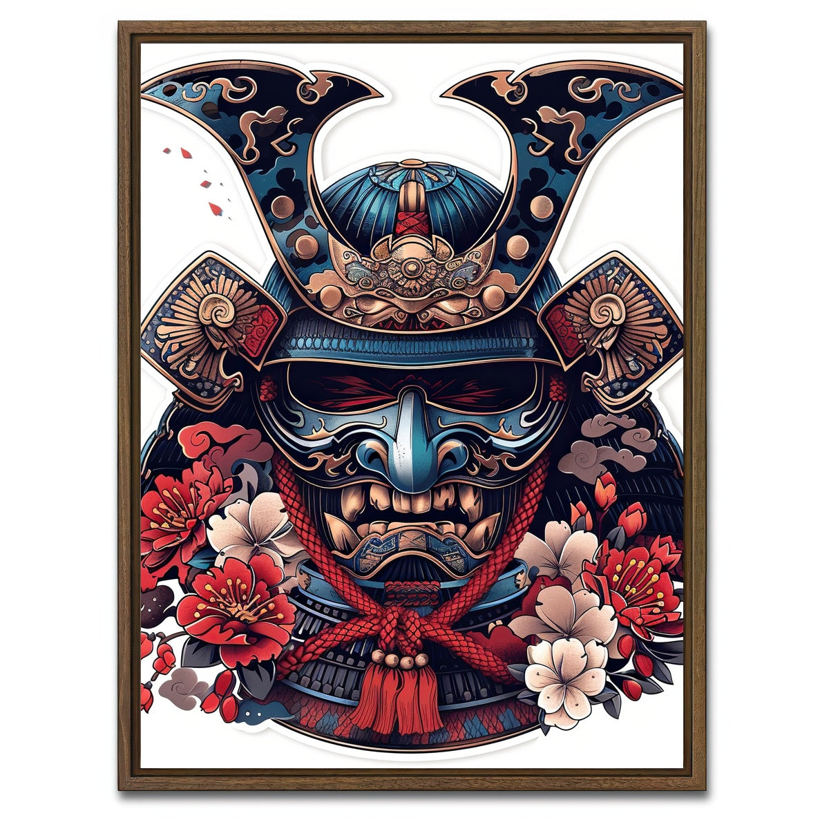 AUTO-MOCKUP WHITE | Traditional Japanese Samurai Mask | 1 Piece | Walnut Framed Canvas | group=3x4