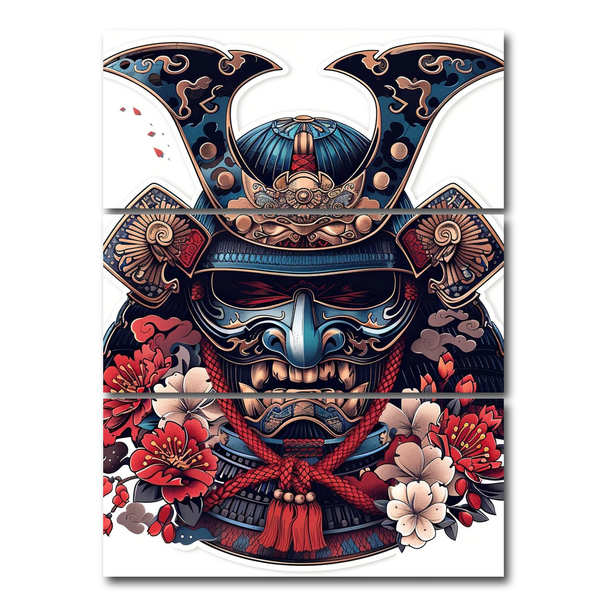 AUTO-MOCKUP WHITE | Traditional Japanese Samurai Mask | 3 Piece | Gallery Wrap Canvas | group=8x18_stacked