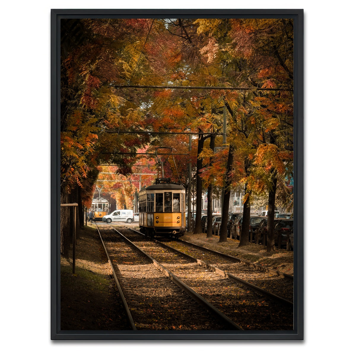 AUTO-MOCKUP WHITE | Tram in Autumn | 1 Piece | Black Framed Canvas | group=3x4