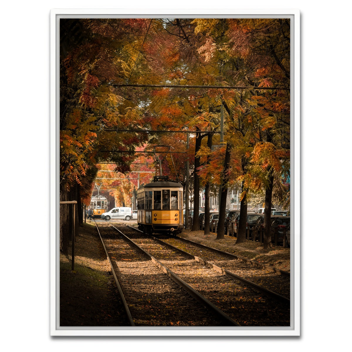 AUTO-MOCKUP WHITE | Tram in Autumn | 1 Piece | White Framed Canvas | group=3x4