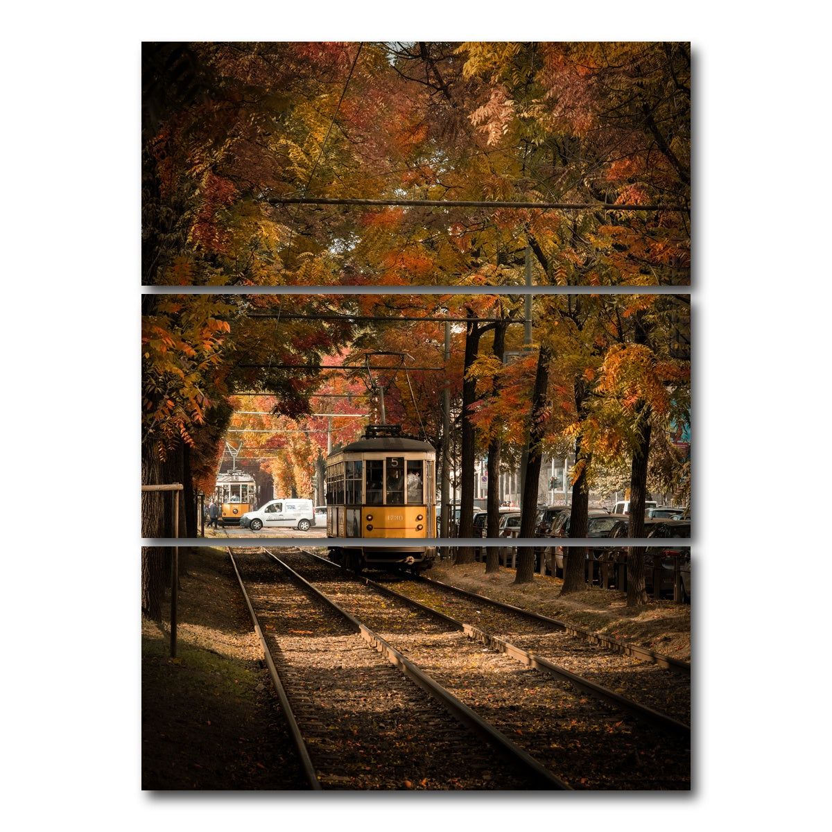 AUTO-MOCKUP WHITE | Tram in Autumn | 3 Piece | Gallery Wrap Canvas | group=8x18_stacked