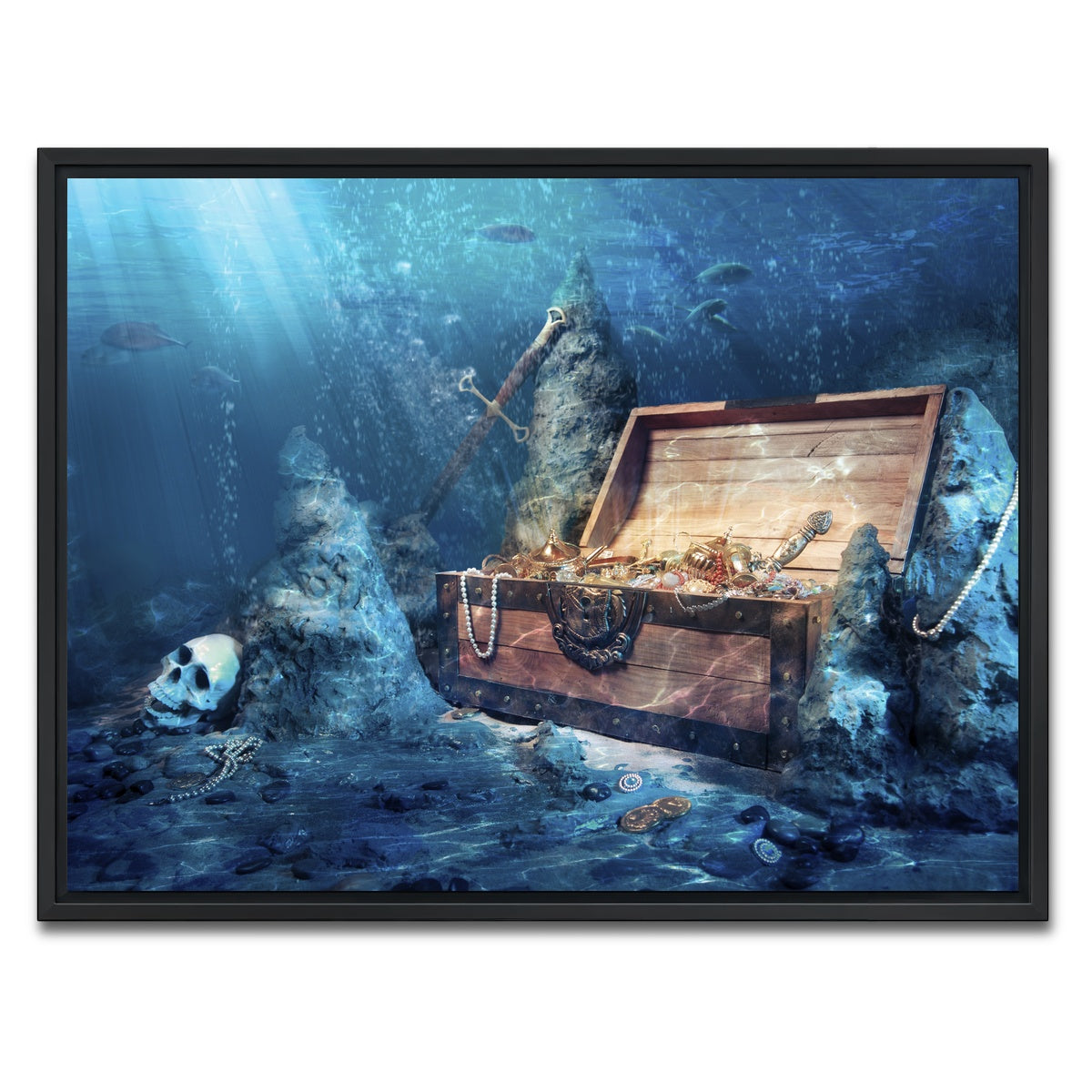 AUTO-MOCKUP WHITE | Treasure Chest Underwater | 1 Piece | Black Framed Canvas | group=4x3