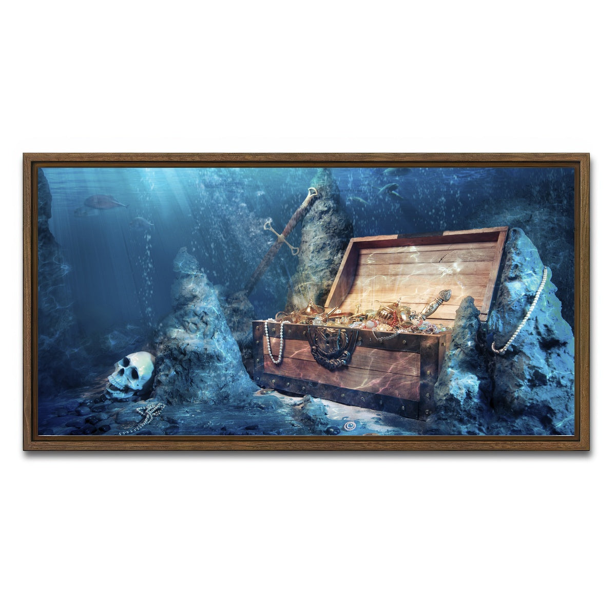 AUTO-MOCKUP WHITE | Treasure Chest Underwater | 1 Piece | Walnut Framed Canvas | group=2x1