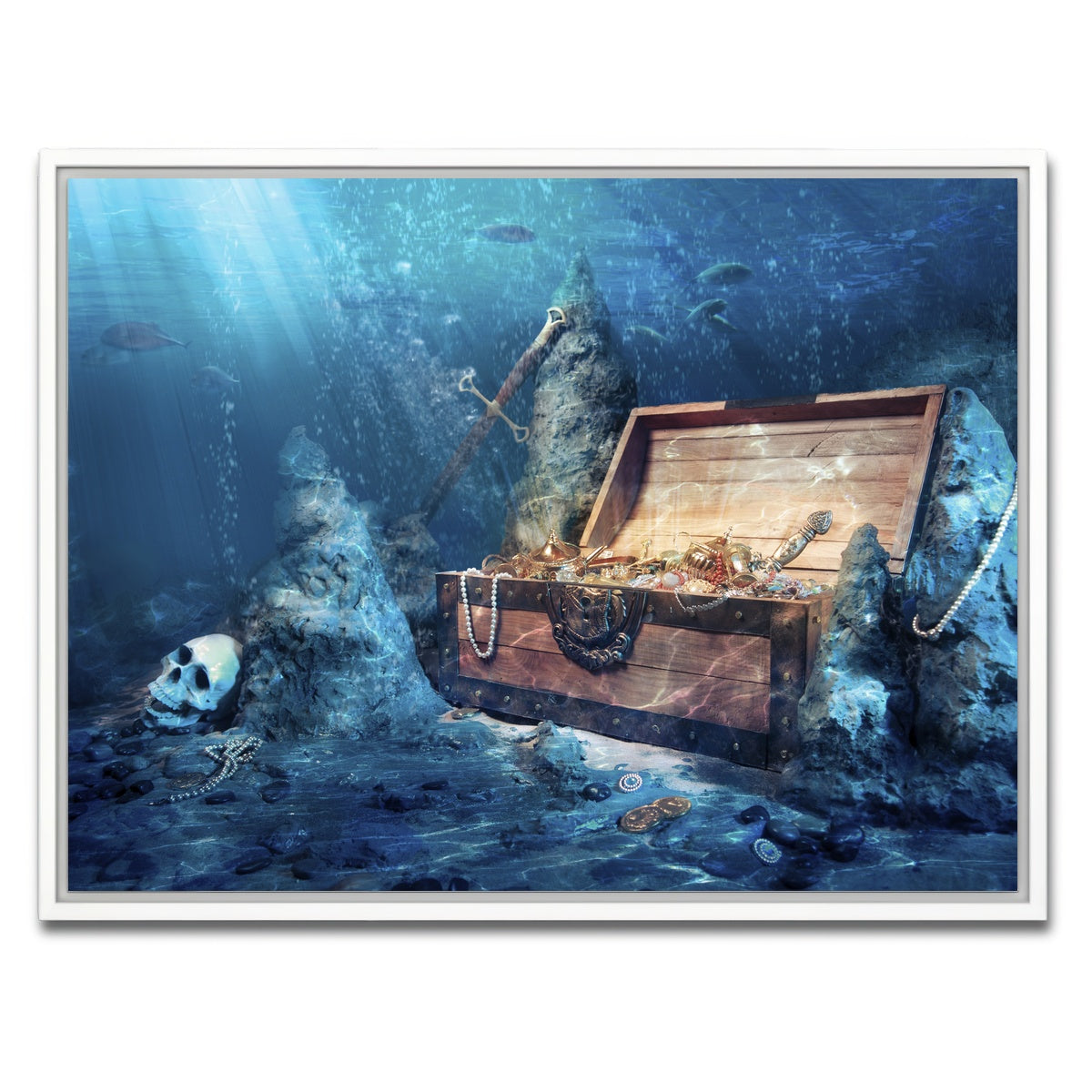 AUTO-MOCKUP WHITE | Treasure Chest Underwater | 1 Piece | White Framed Canvas | group=4x3
