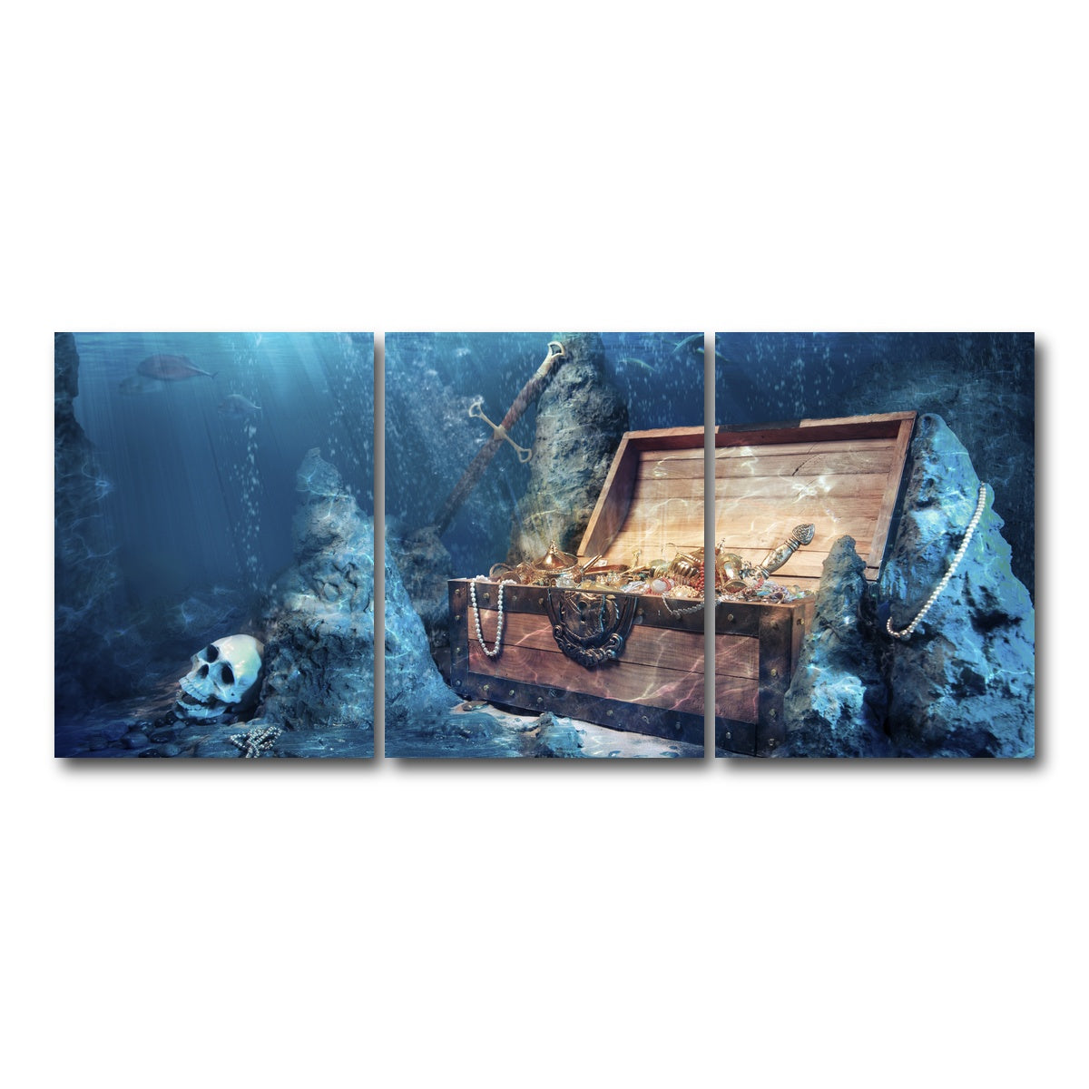 AUTO-MOCKUP WHITE | Treasure Chest Underwater | 3 Piece | Gallery Wrap Canvas | group=18x24