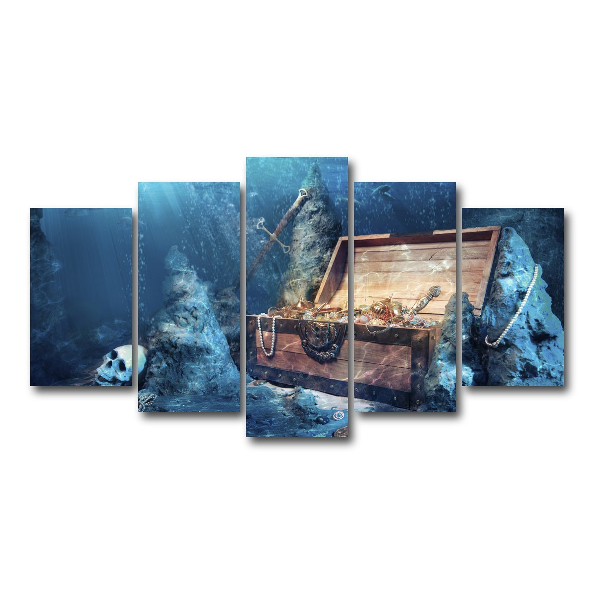 AUTO-MOCKUP WHITE | Treasure Chest Underwater | 5 Piece | Gallery Wrap Canvas | group=5_normal