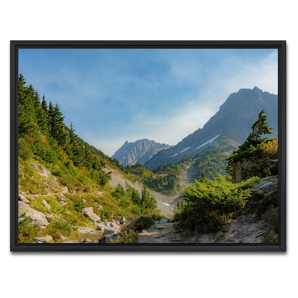 AUTO-MOCKUP WHITE | Treeline at Cascade Pass | 1 Piece | Black Framed Canvas | group=4x3