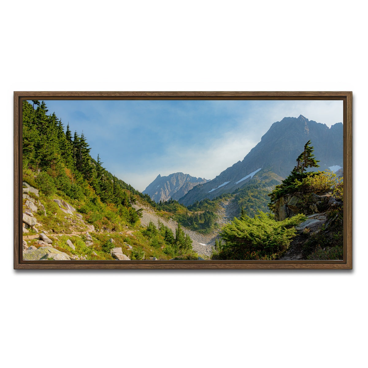 AUTO-MOCKUP WHITE | Treeline at Cascade Pass | 1 Piece | Walnut Framed Canvas | group=2x1