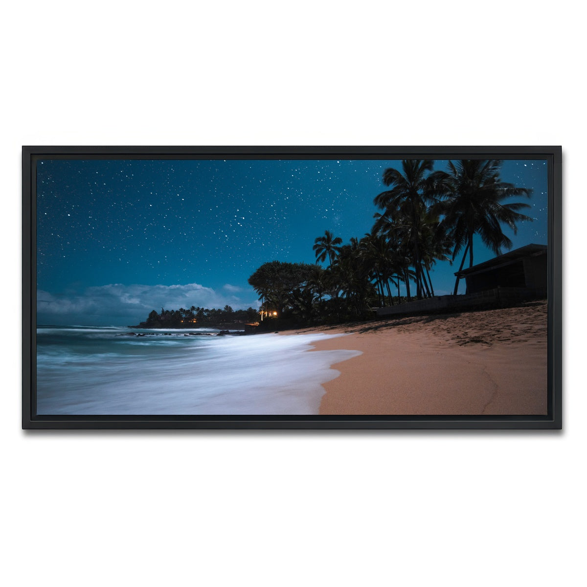 AUTO-MOCKUP WHITE | Tropical Beach Night | 1 Piece | Black Framed Canvas | group=2x1