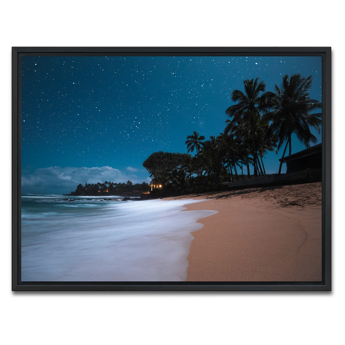 AUTO-MOCKUP WHITE | Tropical Beach Night | 1 Piece | Black Framed Canvas | group=4x3