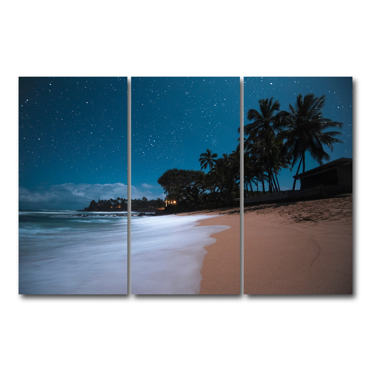 AUTO-MOCKUP WHITE | Tropical Beach Night | 3 Piece | Gallery Wrap Canvas | group=12x24