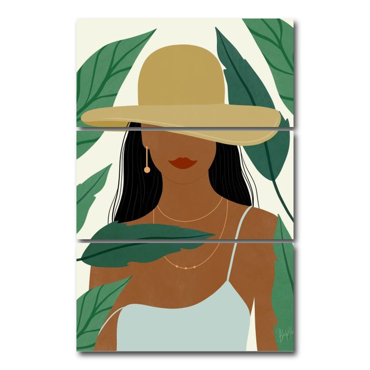 AUTO-MOCKUP WHITE | Tropical Girl | 3 Piece | Gallery Wrap Canvas | group=12x24_stacked
