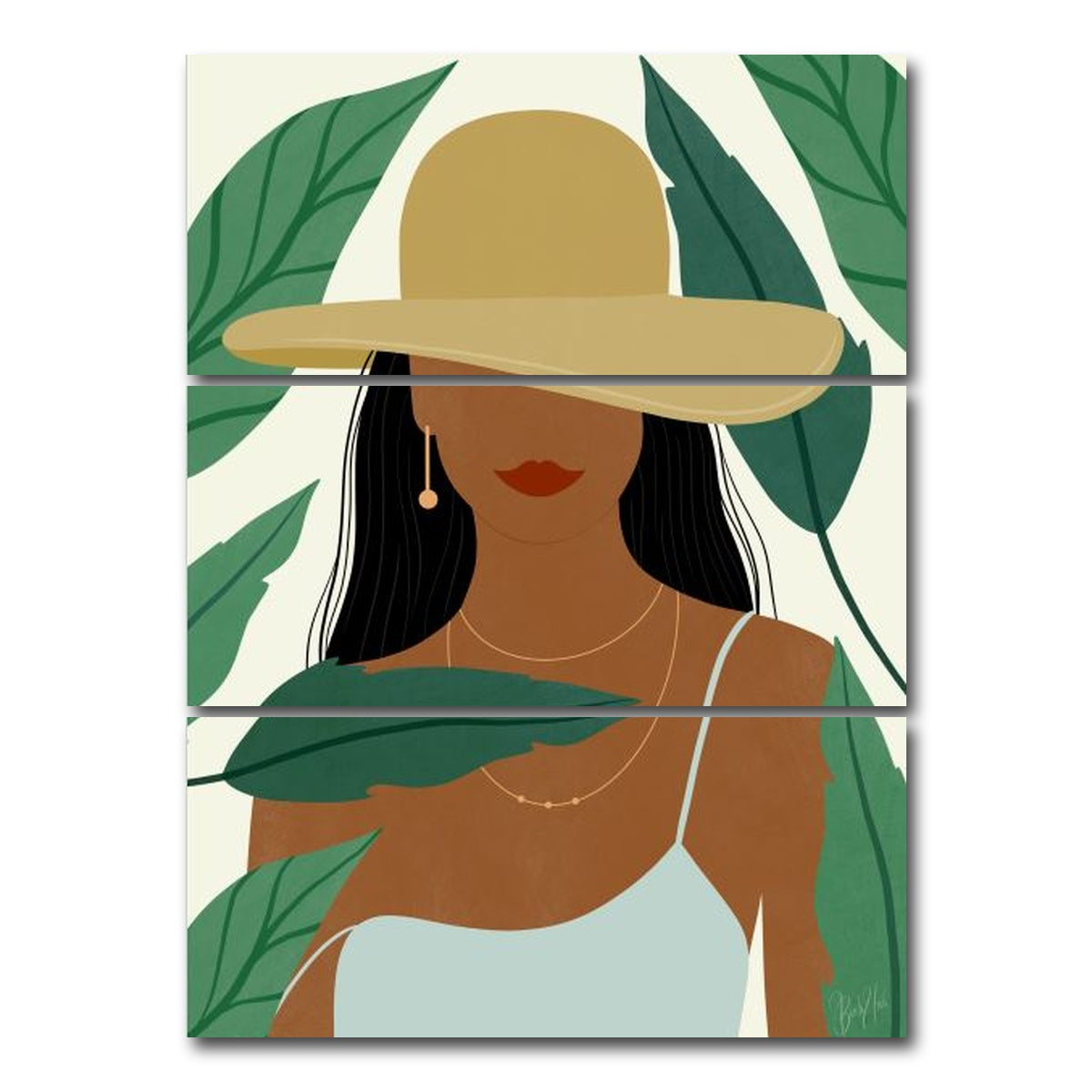 AUTO-MOCKUP WHITE | Tropical Girl | 3 Piece | Gallery Wrap Canvas | group=8x18_stacked