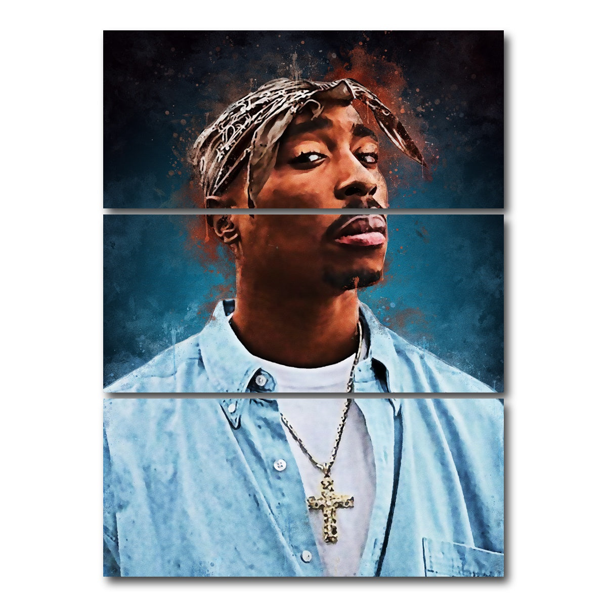 AUTO-MOCKUP WHITE | Tupac Painting | 3 Piece | Gallery Wrap Canvas | group=8x18_stacked