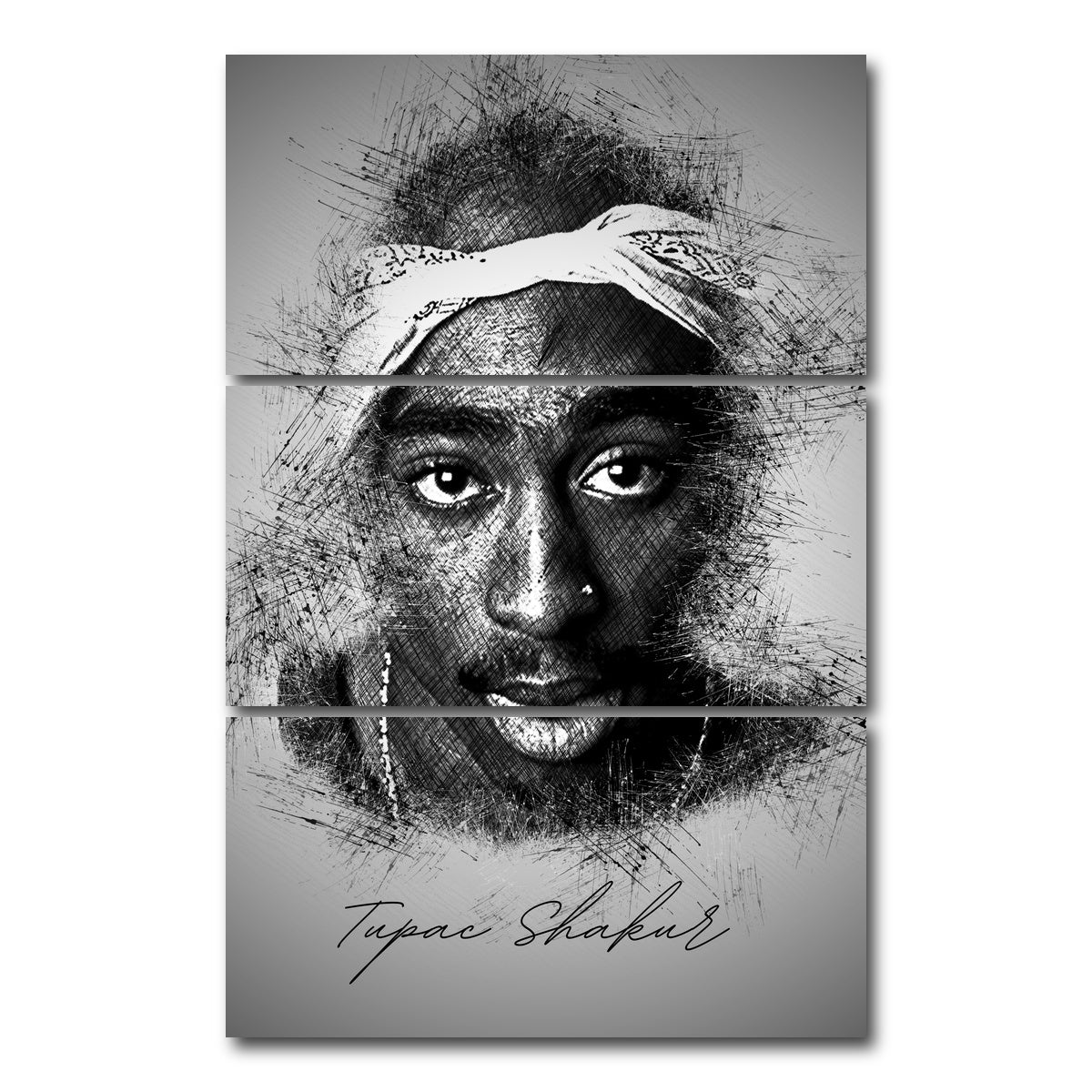 AUTO-MOCKUP WHITE | Tupac Shakur Sketch | 3 Piece | Gallery Wrap Canvas | group=12x24_stacked