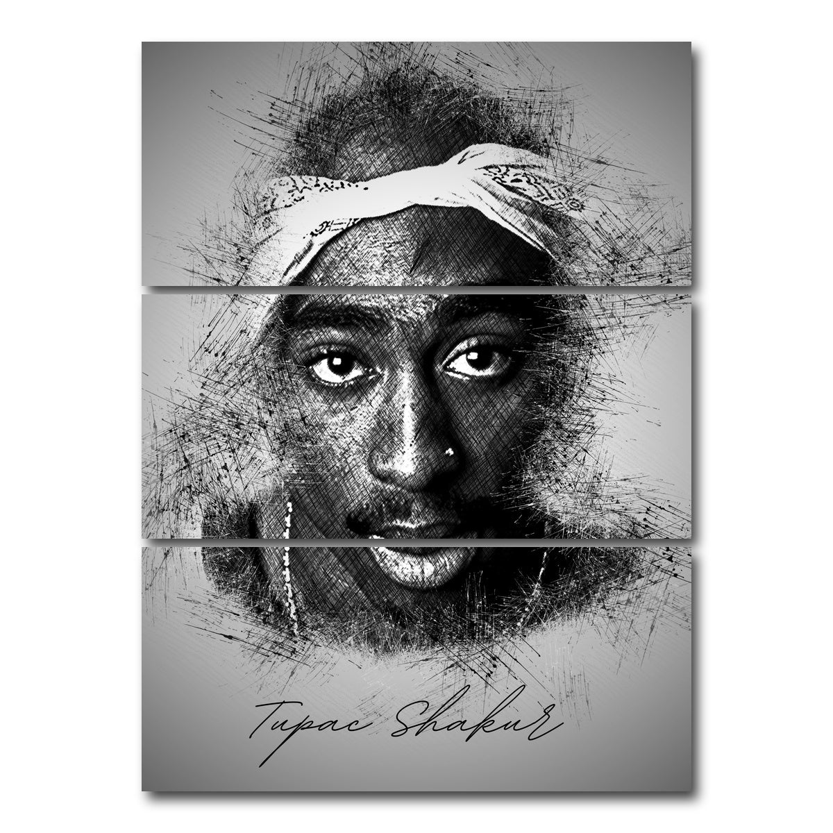 AUTO-MOCKUP WHITE | Tupac Shakur Sketch | 3 Piece | Gallery Wrap Canvas | group=8x18_stacked