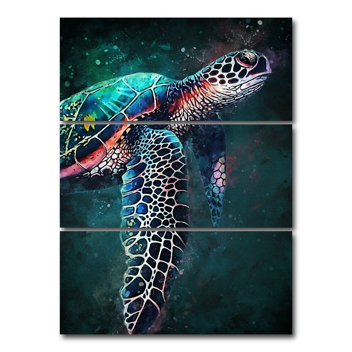 AUTO-MOCKUP WHITE | Turtle Abstract | 3 Piece | Gallery Wrap Canvas | group=8x18_stacked