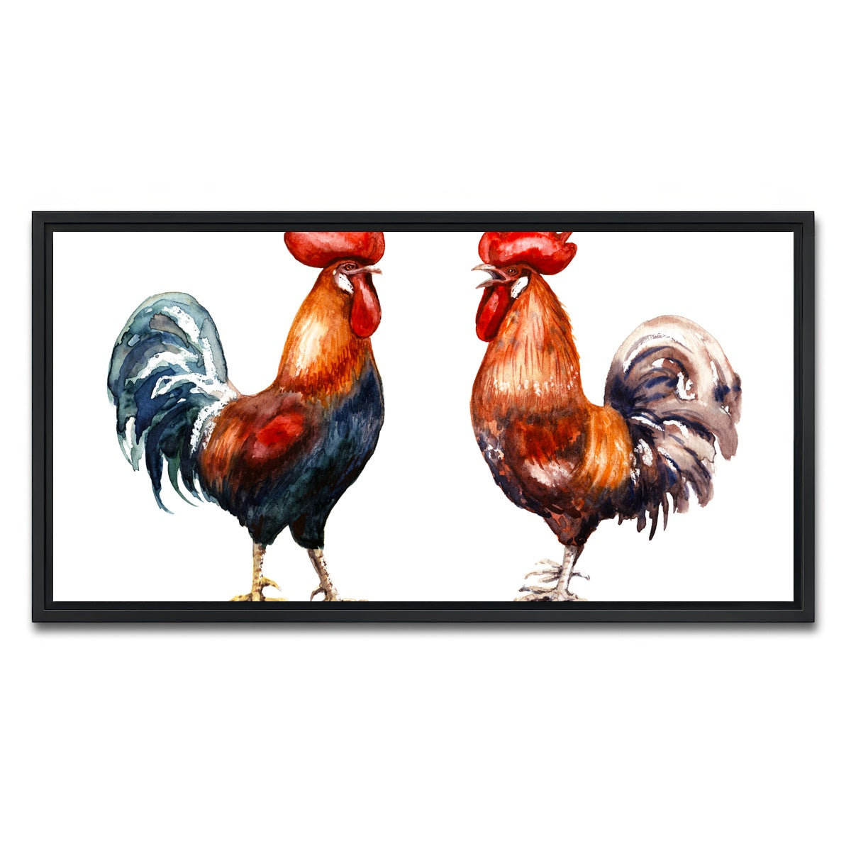 AUTO-MOCKUP WHITE | Two red roosters | 1 Piece | Black Framed Canvas | group=2x1
