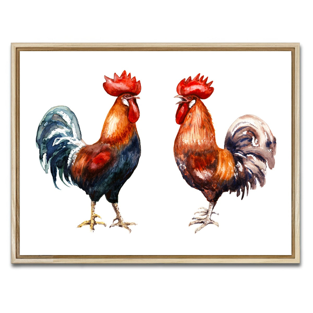 AUTO-MOCKUP WHITE | Two red roosters | 1 Piece | Natural Framed Canvas | group=4x3