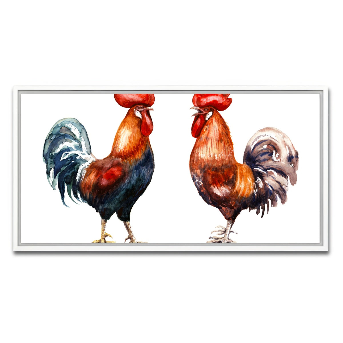 AUTO-MOCKUP WHITE | Two red roosters | 1 Piece | White Framed Canvas | group=2x1