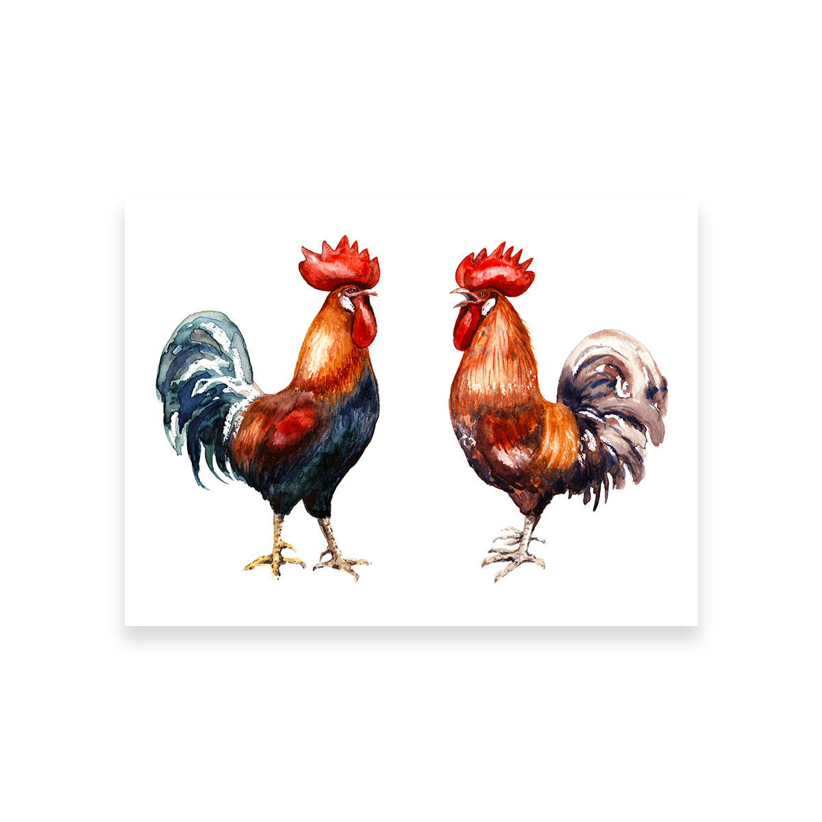 Two Red Roosters Wall Art