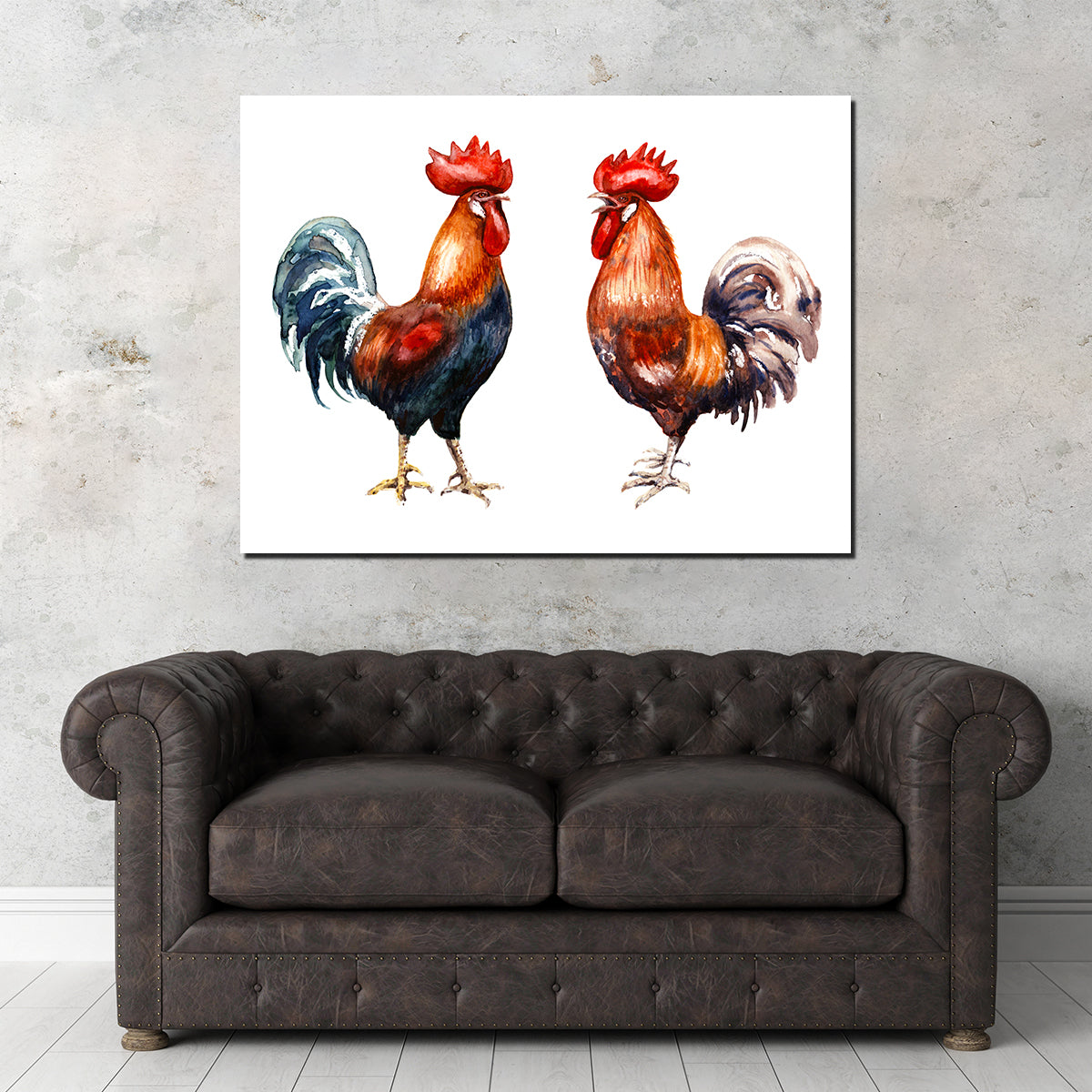Two Red Roosters Wall Art
