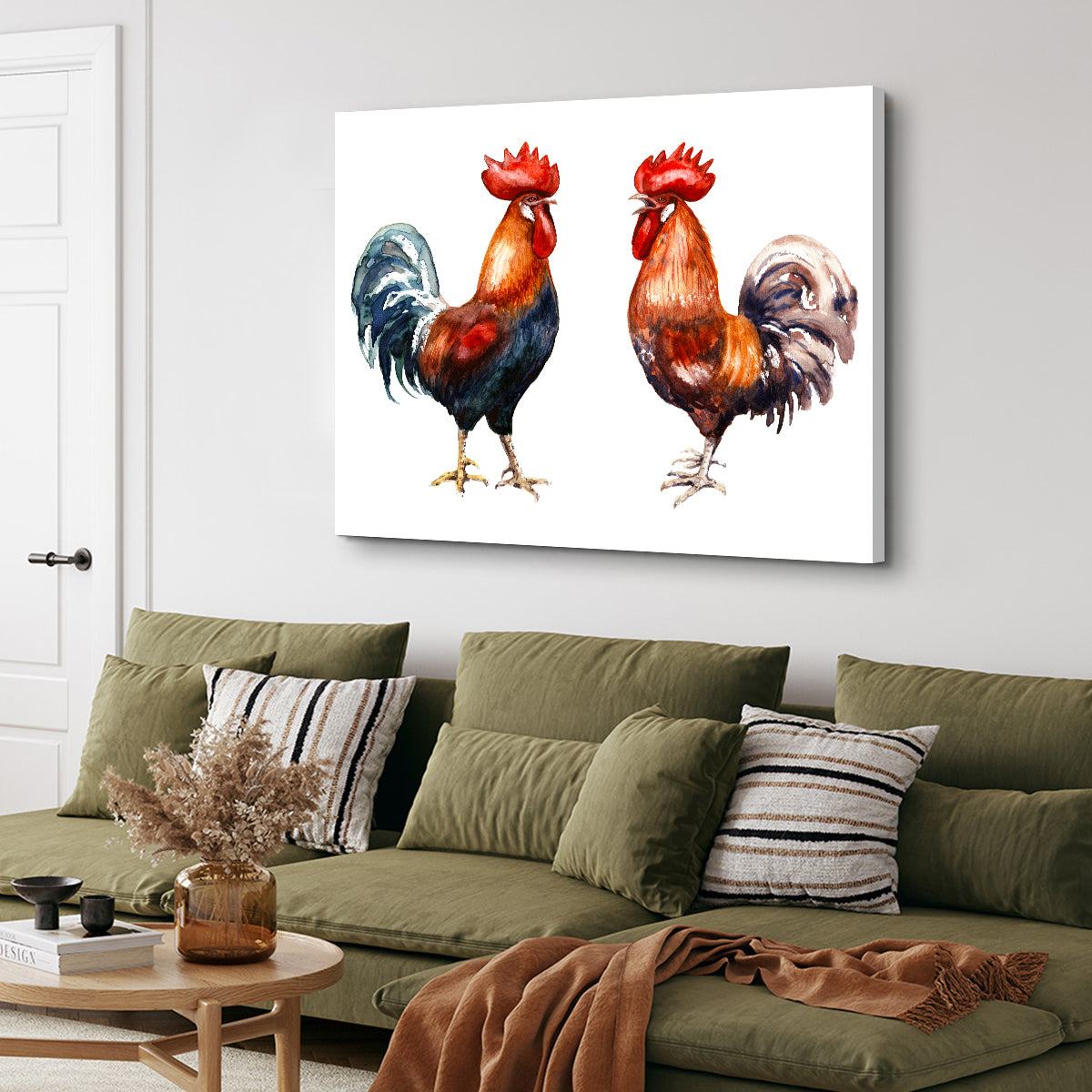 Two Red Roosters Wall Art