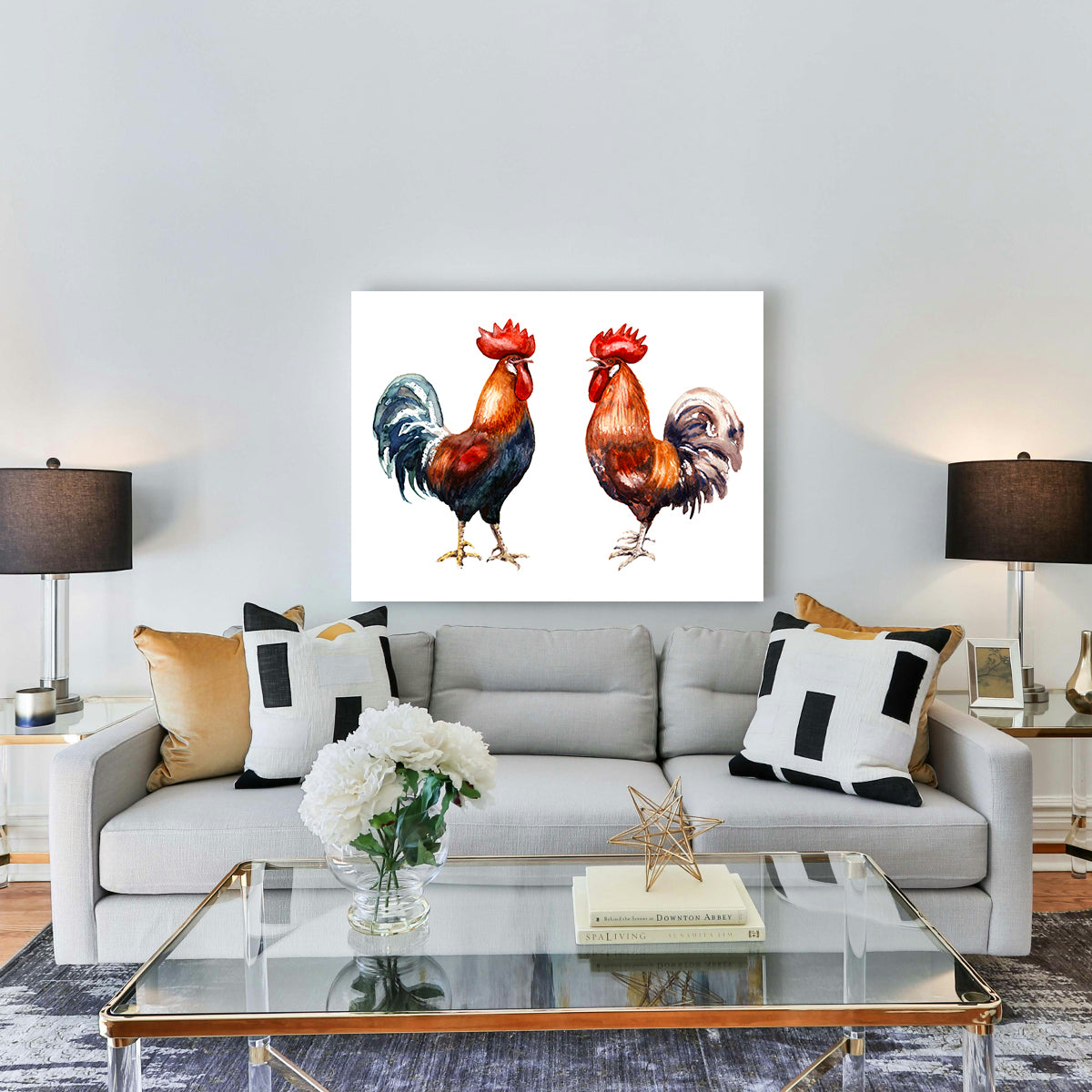 Two Red Roosters Wall Art