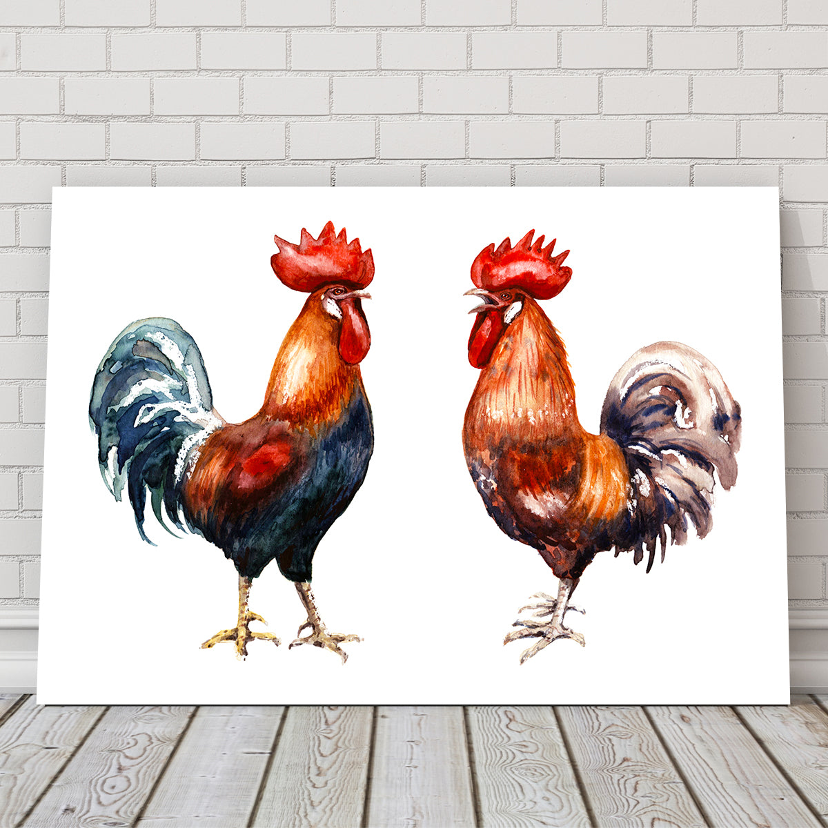 Two Red Roosters Wall Art
