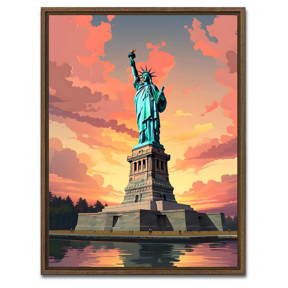 AUTO-MOCKUP WHITE | USA - Statue of Liberty | 1 Piece | Walnut Framed Canvas | group=3x4