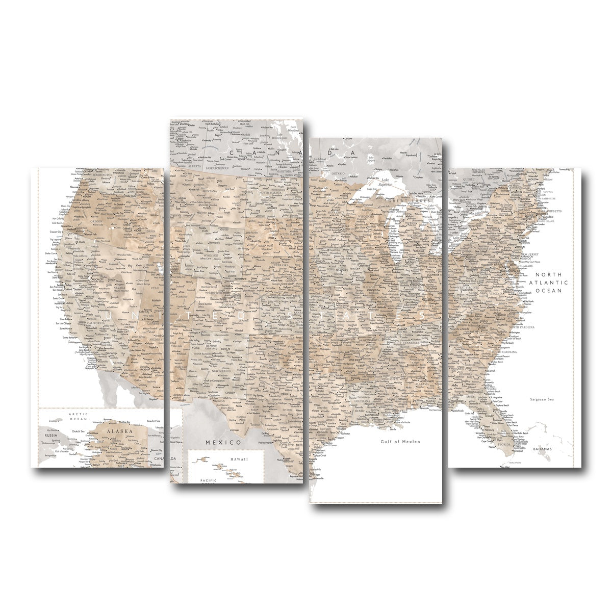 AUTO-MOCKUP WHITE | US Map | 4 Piece | Gallery Wrap Canvas | group=4_normal
