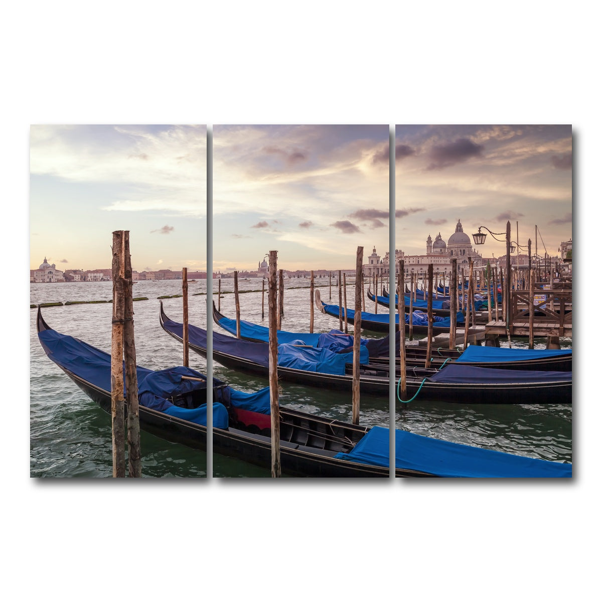AUTO-MOCKUP WHITE | VENICE Gondolas & Santa Maria della Salute | 3 Piece | Gallery Wrap Canvas | group=12x24