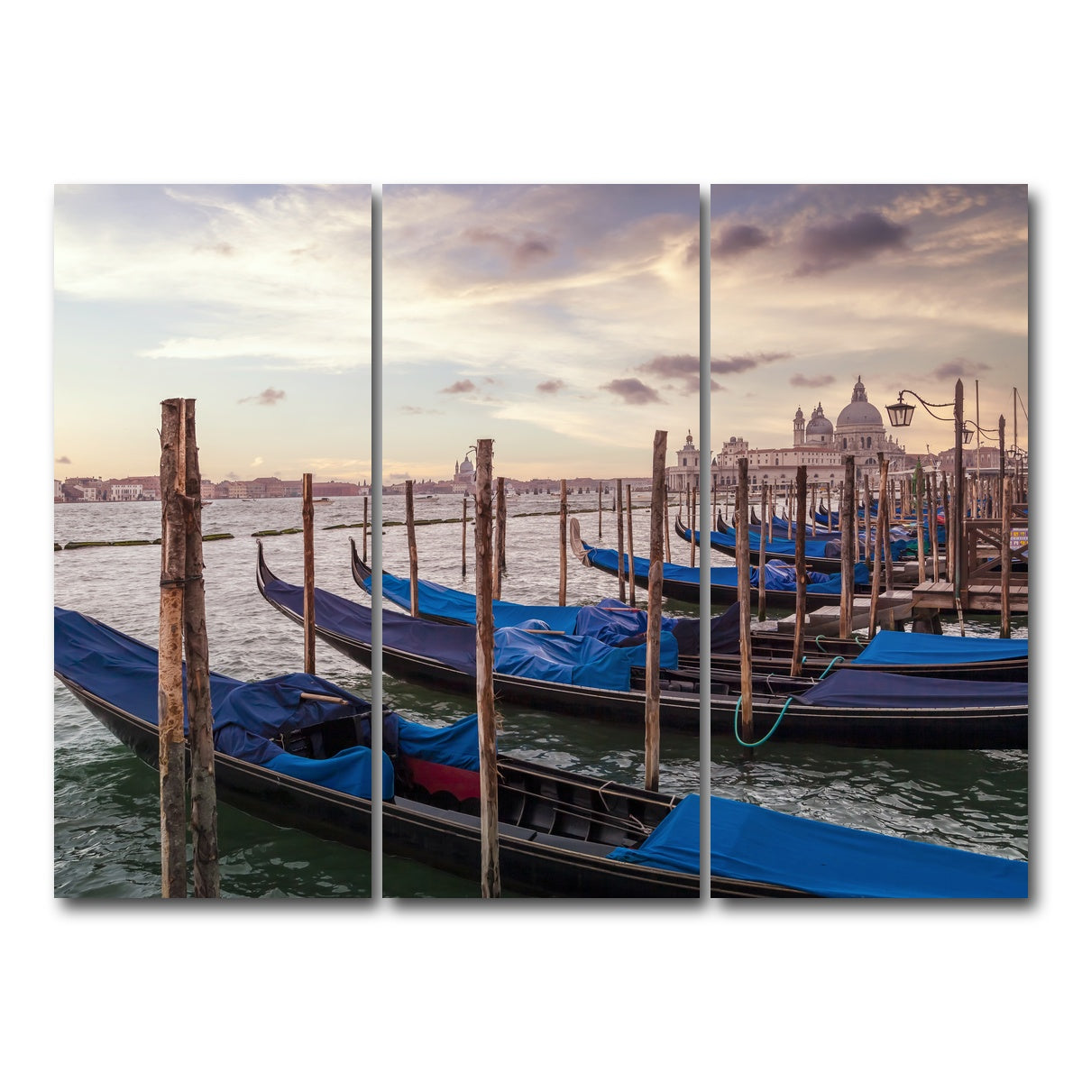 AUTO-MOCKUP WHITE | VENICE Gondolas & Santa Maria della Salute | 3 Piece | Gallery Wrap Canvas | group=8x18
